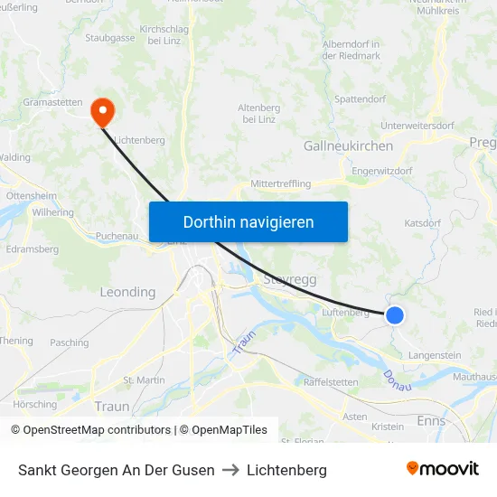 Sankt Georgen An Der Gusen to Lichtenberg map