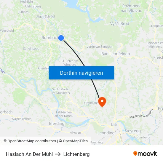 Haslach An Der Mühl to Lichtenberg map