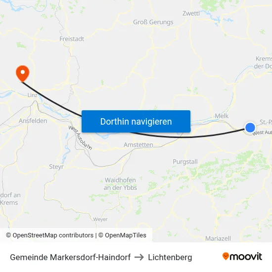 Gemeinde Markersdorf-Haindorf to Lichtenberg map