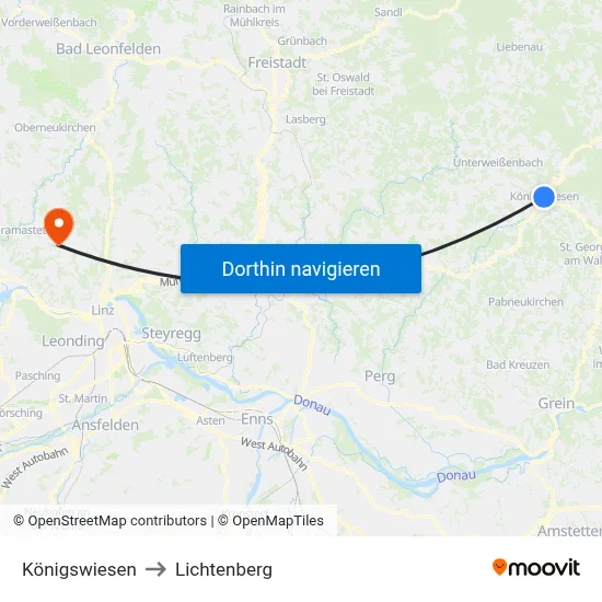 Königswiesen to Lichtenberg map
