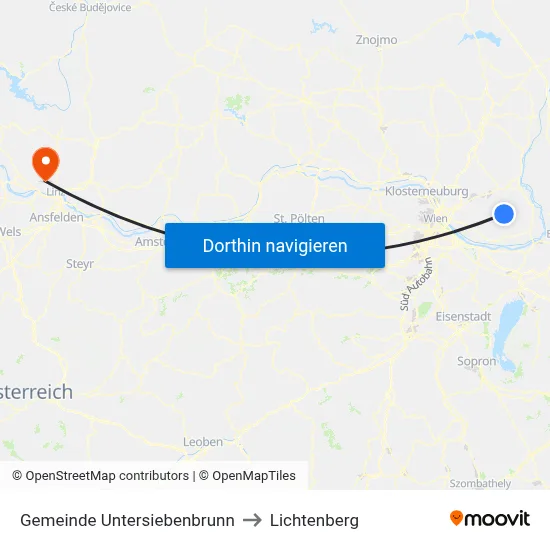 Gemeinde Untersiebenbrunn to Lichtenberg map