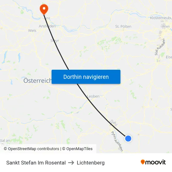 Sankt Stefan Im Rosental to Lichtenberg map