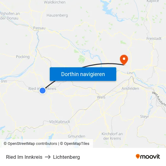 Ried Im Innkreis to Lichtenberg map