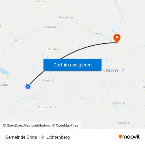 Gemeinde Grins to Lichtenberg map