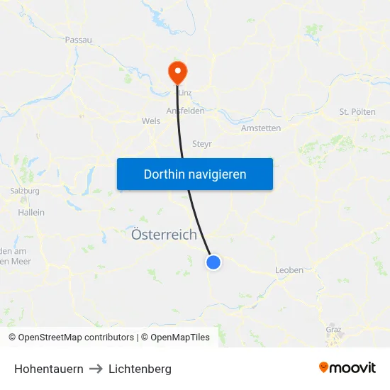Hohentauern to Lichtenberg map
