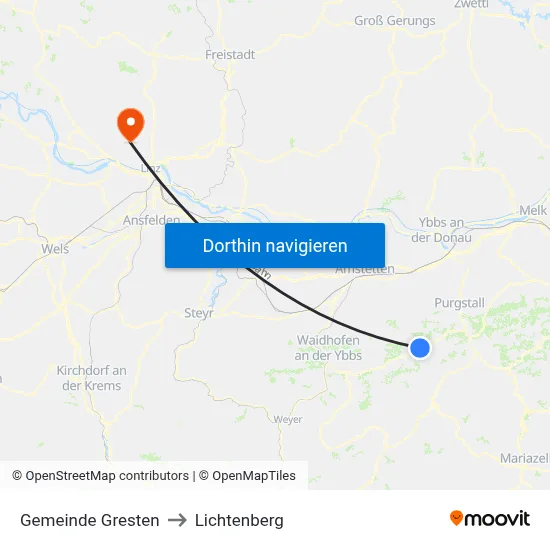 Gemeinde Gresten to Lichtenberg map