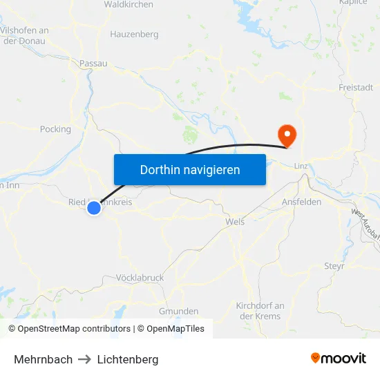 Mehrnbach to Lichtenberg map