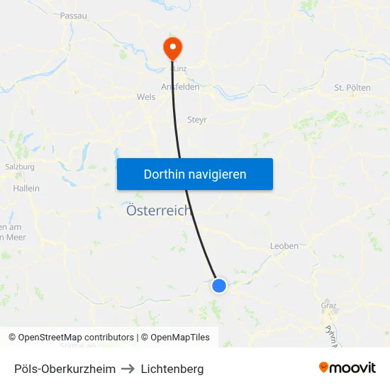 Pöls-Oberkurzheim to Lichtenberg map