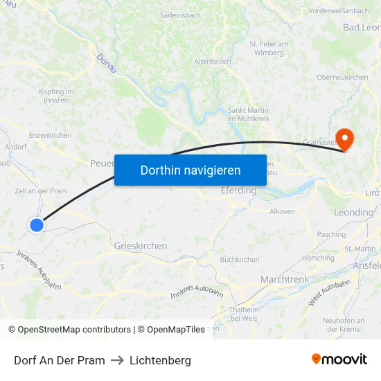 Dorf An Der Pram to Lichtenberg map