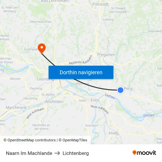 Naarn Im Machlande to Lichtenberg map