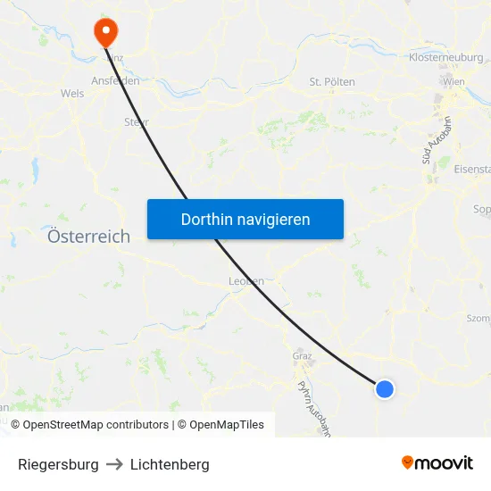 Riegersburg to Lichtenberg map