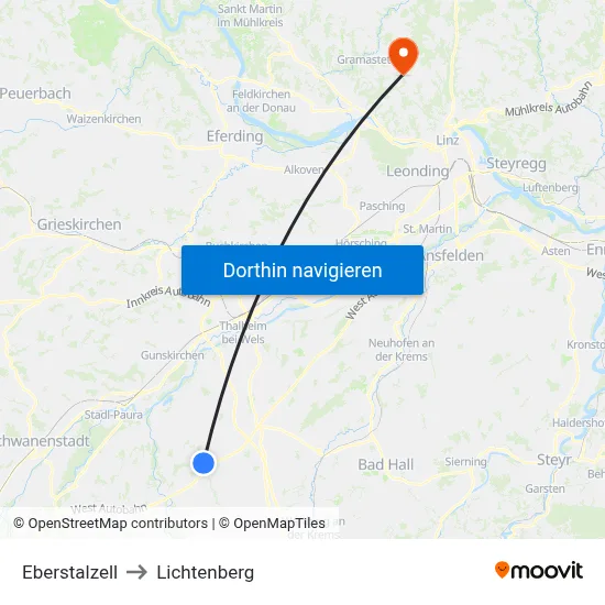 Eberstalzell to Lichtenberg map