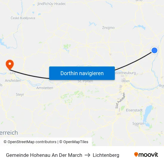 Gemeinde Hohenau An Der March to Lichtenberg map