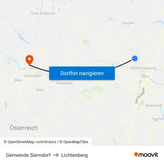 Gemeinde Sierndorf to Lichtenberg map