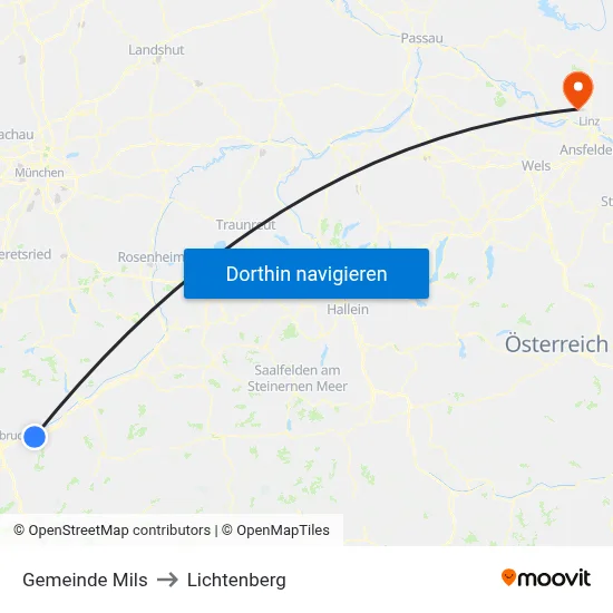 Gemeinde Mils to Lichtenberg map