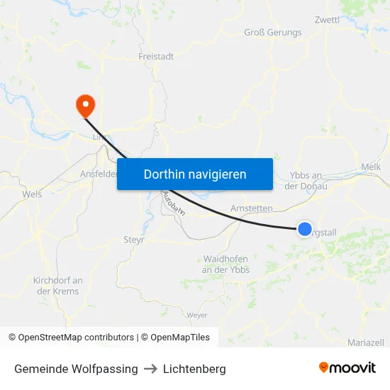 Gemeinde Wolfpassing to Lichtenberg map