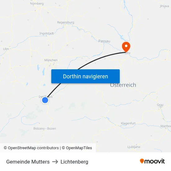 Gemeinde Mutters to Lichtenberg map