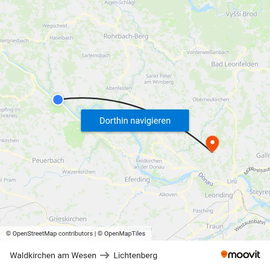 Waldkirchen am Wesen to Lichtenberg map