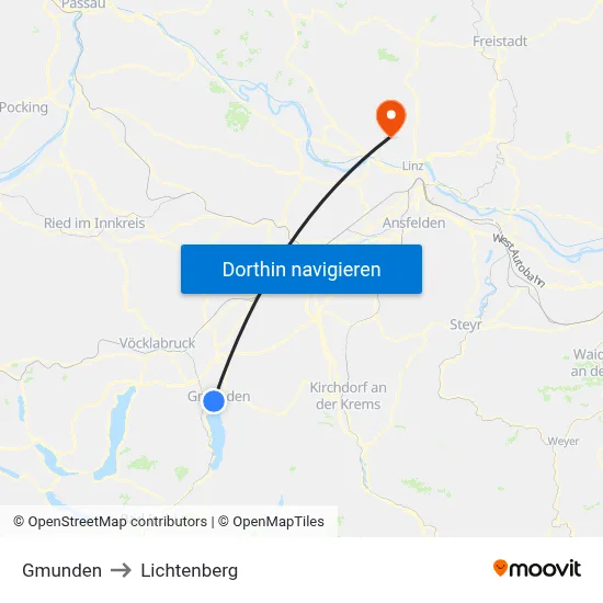 Gmunden to Lichtenberg map