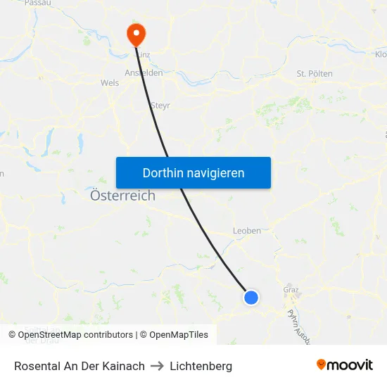 Rosental An Der Kainach to Lichtenberg map