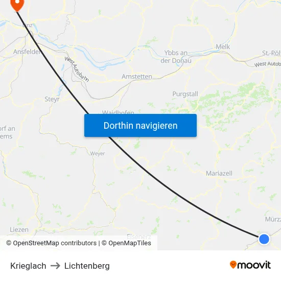 Krieglach to Lichtenberg map