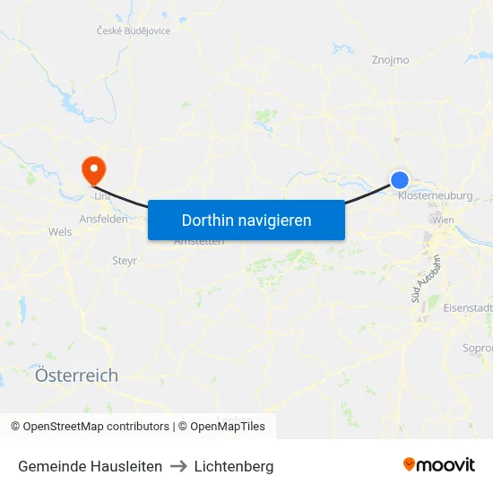 Gemeinde Hausleiten to Lichtenberg map