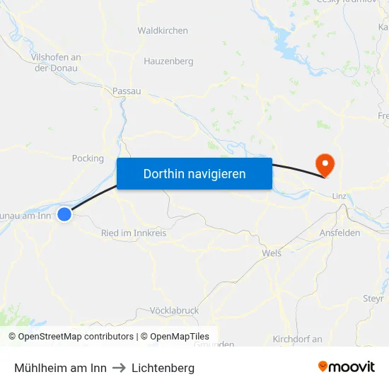 Mühlheim am Inn to Lichtenberg map