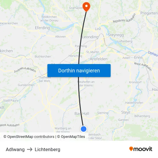 Adlwang to Lichtenberg map