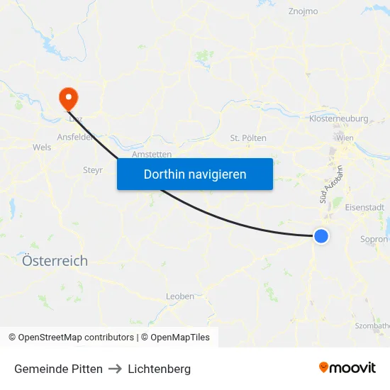 Gemeinde Pitten to Lichtenberg map