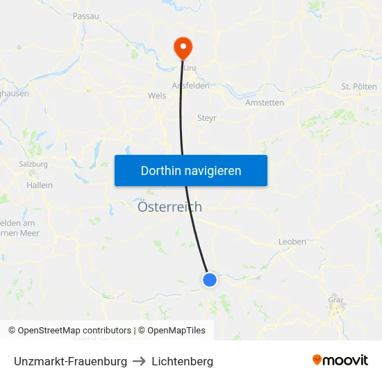 Unzmarkt-Frauenburg to Lichtenberg map
