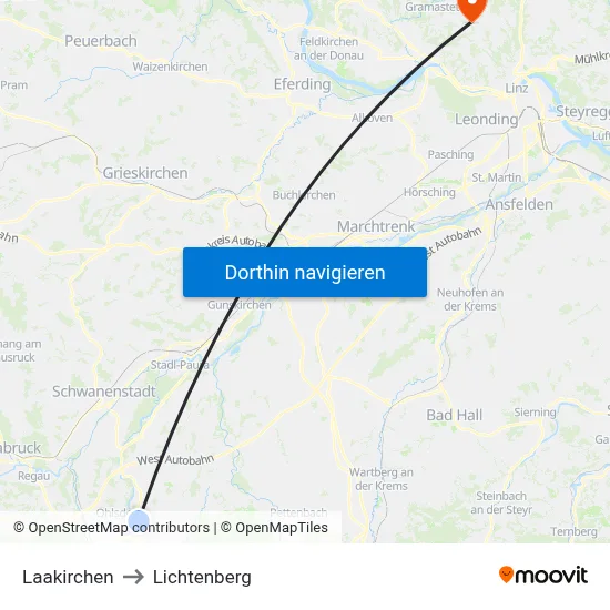 Laakirchen to Lichtenberg map