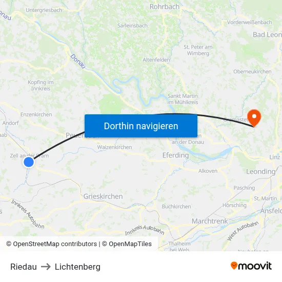 Riedau to Lichtenberg map