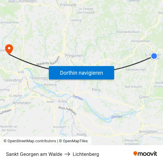 Sankt Georgen am Walde to Lichtenberg map