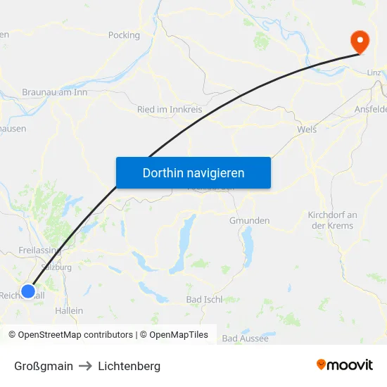 Großgmain to Lichtenberg map