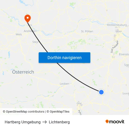 Hartberg Umgebung to Lichtenberg map