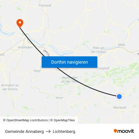 Gemeinde Annaberg to Lichtenberg map