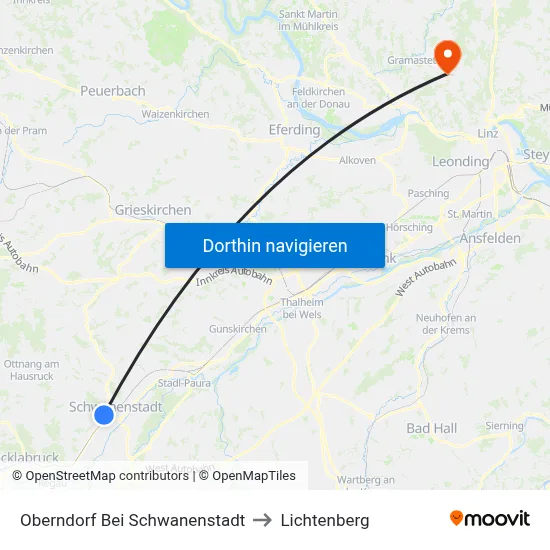 Oberndorf Bei Schwanenstadt to Lichtenberg map