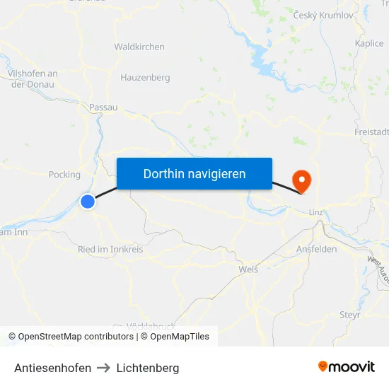Antiesenhofen to Lichtenberg map