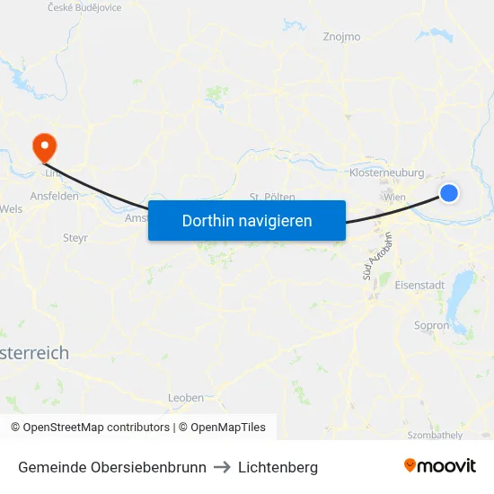 Gemeinde Obersiebenbrunn to Lichtenberg map