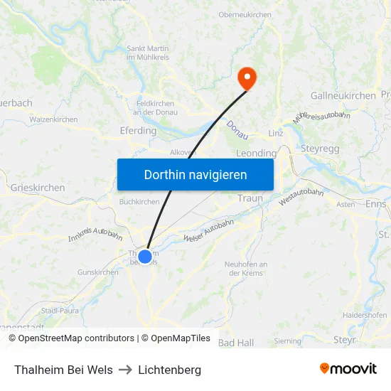 Thalheim Bei Wels to Lichtenberg map