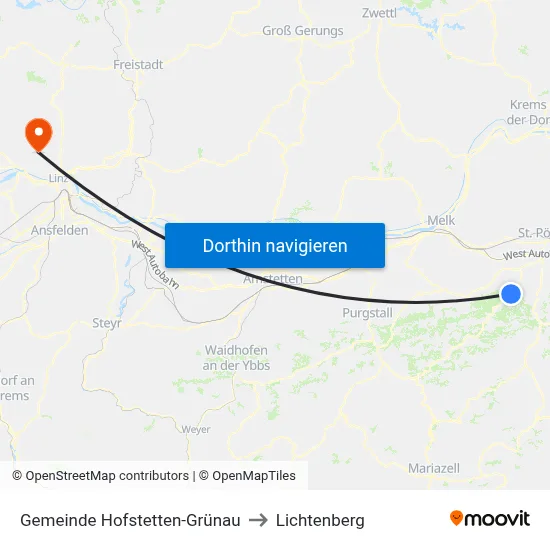 Gemeinde Hofstetten-Grünau to Lichtenberg map