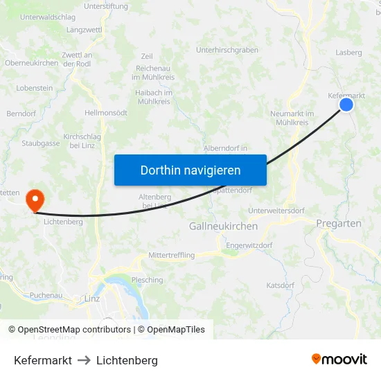 Kefermarkt to Lichtenberg map