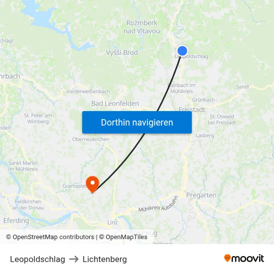 Leopoldschlag to Lichtenberg map