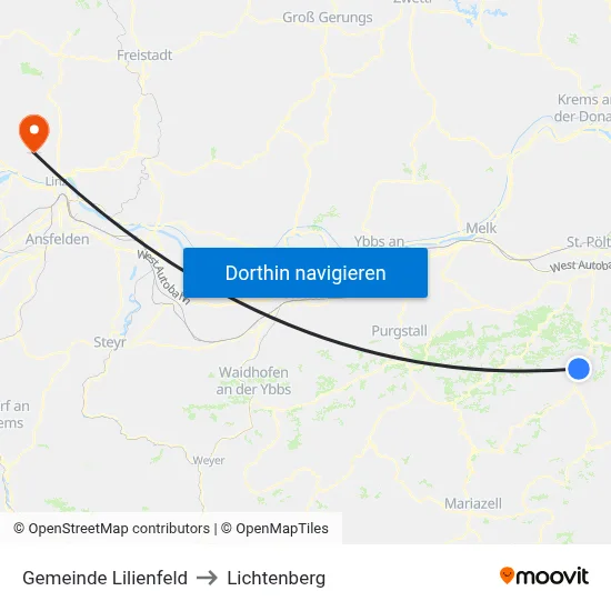 Gemeinde Lilienfeld to Lichtenberg map
