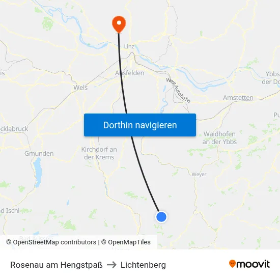 Rosenau am Hengstpaß to Lichtenberg map