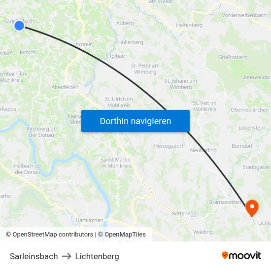 Sarleinsbach to Lichtenberg map