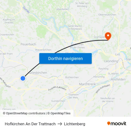 Hofkirchen An Der Trattnach to Lichtenberg map