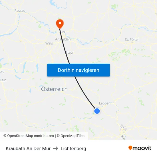 Kraubath An Der Mur to Lichtenberg map