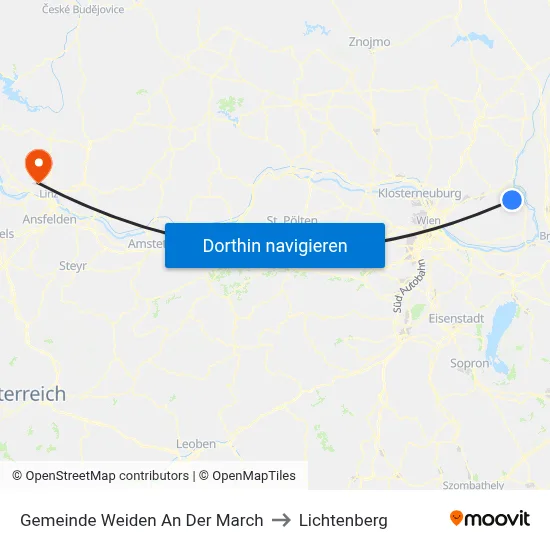 Gemeinde Weiden An Der March to Lichtenberg map
