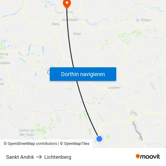 Sankt Andrä to Lichtenberg map